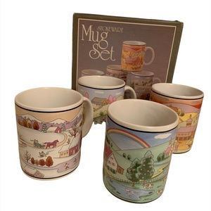 New in box Vintage Stoneware mugs made in Japan set of 4 Countryside Design